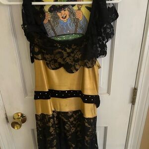 Chantelle Gold Dress with Black Lace Overlay